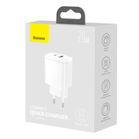Φορτιστής Baseus - Compact quick charger USB Type C / USB  - 20W 3A Power Delivery - Quick Charge 3.0 -  Λευκό (CCXJ-B02)  #3