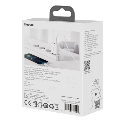 Φορτιστής Baseus - Compact quick charger USB Type C / USB  - 20W 3A Power Delivery - Quick Charge 3.0 -  Λευκό (CCXJ-B02)  #4