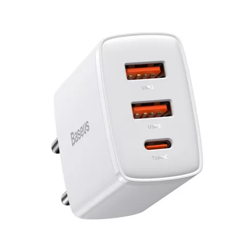 Baseus Compact quick charger USB Type C / 2x USB 30W 3A Power Delivery Quick Charge white (CCXJ-E02)