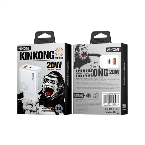 WK WP-U60 Φορτιστής σπιτιού PD 20W με θύρα USB-A και θύρα USB-C Λευκό #1