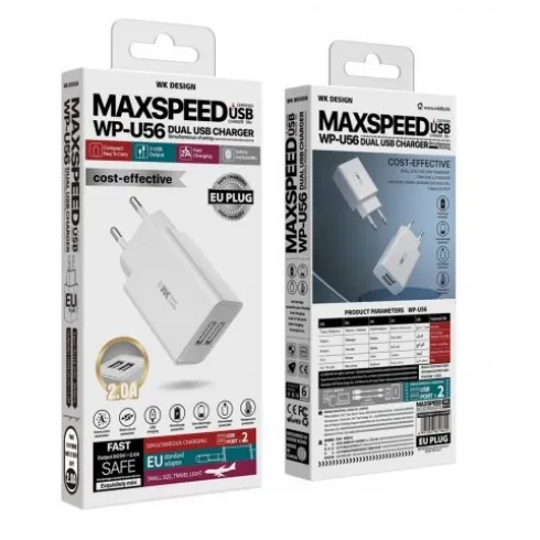 WK WP-U56 Φορτιστής 10W με 2 θύρες USB-A Λευκός #1