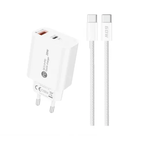 Φορτιστής τοίχου A6MaxL 20W USB-A USB-C με καλώδιο USB-C - USB-C 1m - λευκό