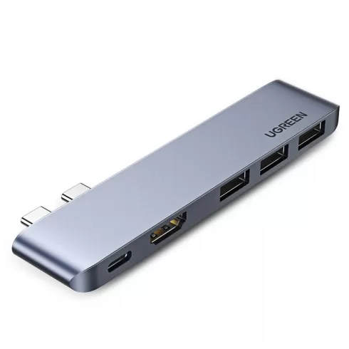 Ugreen Multifunctional HUB 2x USB Typ C - USB Typ C PD (Thunderbolt 3, 100W, 4K@60 Hz, 10 Gbps) / HDMI 4K@30 Hz / 3x USB 3.0 for MacBook Pro / Air, Γκρι (60559)