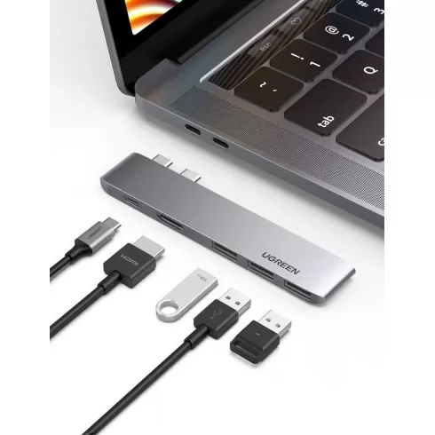 Ugreen Multifunctional HUB 2x USB Typ C - USB Typ C PD (Thunderbolt 3, 100W, 4K@60 Hz, 10 Gbps) / HDMI 4K@30 Hz / 3x USB 3.0 for MacBook Pro / Air, Γκρι (60559) #1