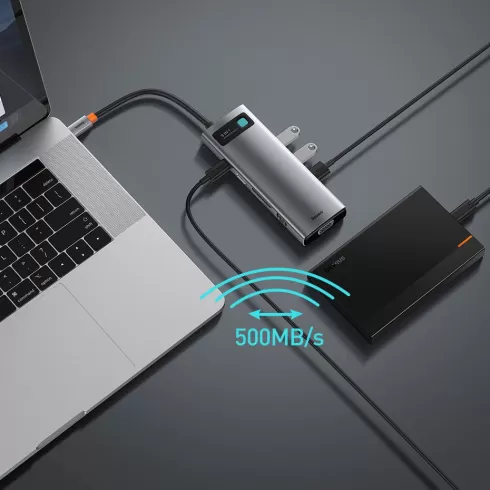 Baseus Metal Gleam 9in1 multifunctional HUB USB Type C - 3x USB 3.2 Gen 1 5Gbps / USB Type C PD 100W / VGA Full HD 60Hz / HDMI 4K 30Hz / czytnik kart TF i SD / RJ45 1Gbps gray (CAHUB-CU0G) #15
