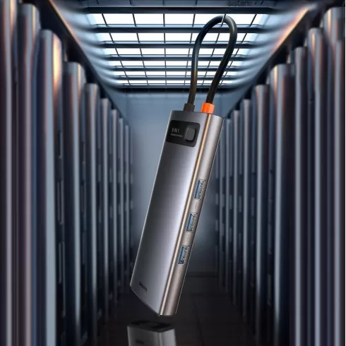 Baseus Metal Gleam 9in1 multifunctional HUB USB Type C - 3x USB 3.2 Gen 1 5Gbps / USB Type C PD 100W / VGA Full HD 60Hz / HDMI 4K 30Hz / czytnik kart TF i SD / RJ45 1Gbps gray (CAHUB-CU0G) #19