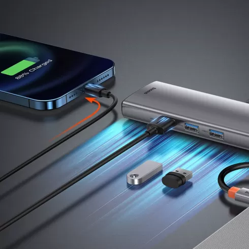 Baseus Metal Gleam 9in1 multifunctional HUB USB Type C - 3x USB 3.2 Gen 1 5Gbps / USB Type C PD 100W / VGA Full HD 60Hz / HDMI 4K 30Hz / czytnik kart TF i SD / RJ45 1Gbps gray (CAHUB-CU0G) #20