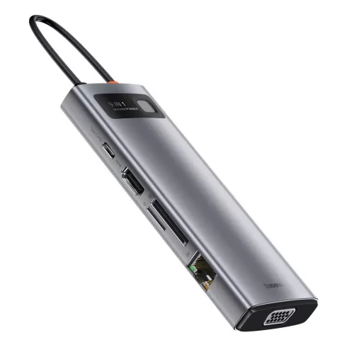 Baseus Metal Gleam 9in1 multifunctional HUB USB Type C - 3x USB 3.2 Gen 1 5Gbps / USB Type C PD 100W / VGA Full HD 60Hz / HDMI 4K 30Hz / czytnik kart TF i SD / RJ45 1Gbps gray (CAHUB-CU0G) #3