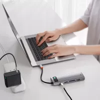 Baseus Metal Gleam 9in1 multifunctional HUB USB Type C - 3x USB 3.2 Gen 1 5Gbps / USB Type C PD 100W / VGA Full HD 60Hz / HDMI 4K 30Hz / czytnik kart TF i SD / RJ45 1Gbps gray (CAHUB-CU0G) #8