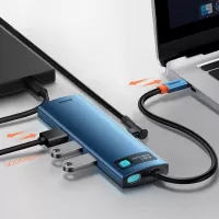 Baseus Metal Gleam 8in1 multifunctional HUB USB Type C - USB Type C Power Delivery 100W / HDMI 4K 30Hz / SD and microSD memory card reader / 3x USB 3.2 Gen 1 / RJ45 1Gbps blue (WKWG000103) #7