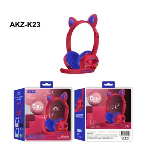AKZ-K23 Ακουστικά - Cat ear headset, wireless, led light, Κόκκινο - Μπλε