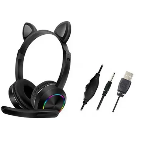 AKZ-K20 Ακουστικά - Cat ear headset, ενσύρματα, led light, Μαύρο
