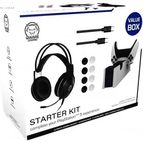 Qware PS5 PS4 Gaming bundle / Starter set (βάση φόρτισης για χειριστήρια, ακουστικά με μικρόφωνο,λαβές αντίχειρα)
