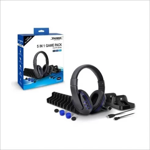 Dobe Σετ 5 σε 1 με Ακουστικά Headset Gamer - Βάση Φόρτισης Τηλεχειριστηρίων Controller PS4 - Thumb Grips & Ραφάκι 10 Παιχνιδιών #2