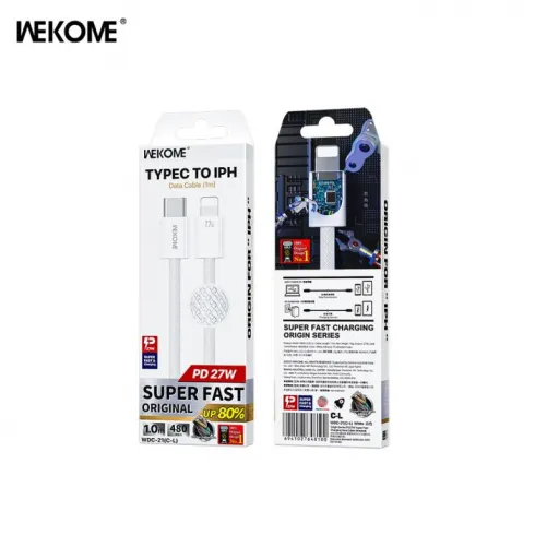 WK WDC-21 Καλώδιο φόρτισης USB-C σε Lightning PD 27W 1m Λευκό #1