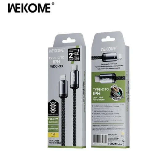 WK WDC-33 Καλώδιο φόρτισης  USB-C σε Lightning PD 35W 1m Μαύρο #1