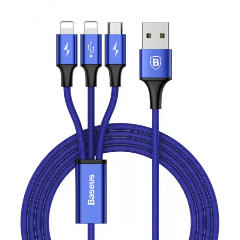Baseus Cable Rapid series 3-in-1 Micro + Dual Lightning 3A 1.2m Dark Blue (CAMLL-SU13)