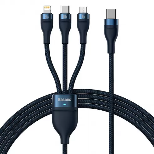 3in1 USB cable Baseus Flash Series 2, USB-C + micro USB + Lightning, 100W, 1.5m (blue) CASS030203