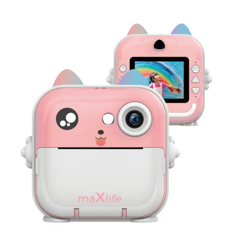 Maxlife printing camera MXPC-100 pink – Παιδική ψηφιακή φωτογραφική μηχανή στιγμιαίας εκτύπωσης σε ροζ χρώμα