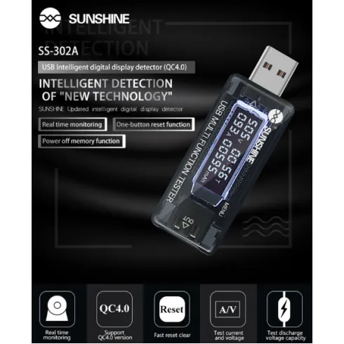 SUNSHINE USB tester φόρτισης SS-302A V/A/Time/mAh #1