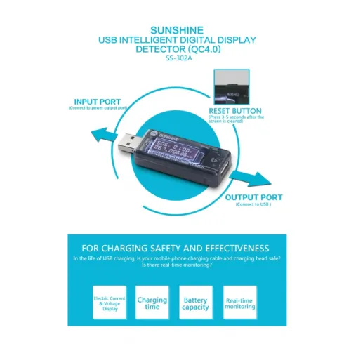 SUNSHINE USB tester φόρτισης SS-302A V/A/Time/mAh #2
