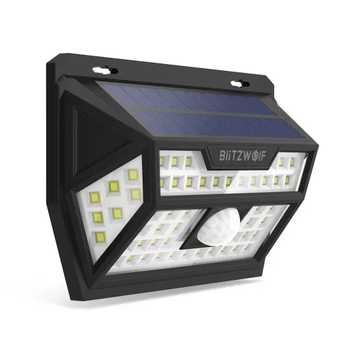 Blitzwolf® BW-OLT1 Solar Wall Lamp with 270° Wide Lighting Area, 62 Bright LEDs, 120° PIR Sensor, IP64 Waterproof, 2200mAh High Capacity and Easy Installation