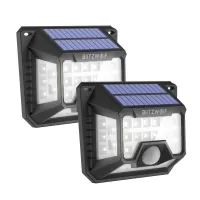 BlitzWolf® BW-OLT3 Solar Wall Light 2Pcs with 270°Wide Lighting Area, 32 Bright LEDs, 120°PIR Sensor, 1200mAh High Capacity and IP64 Waterproof