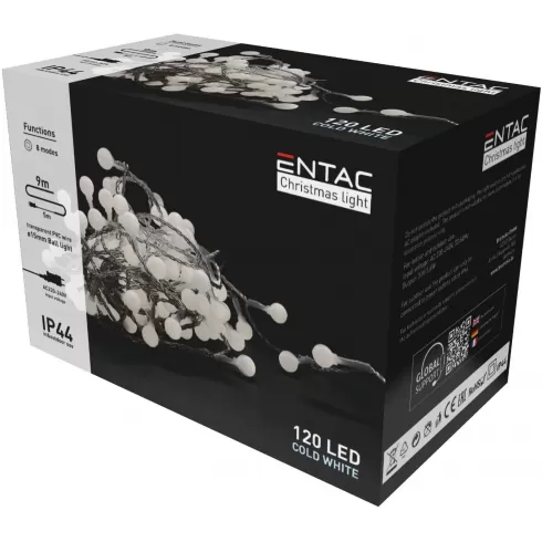 Entac Χριστουγεννιάτικα Λαμπάκια IP44 120 LED 15mm Μπάλες Ψυχρό 9μ