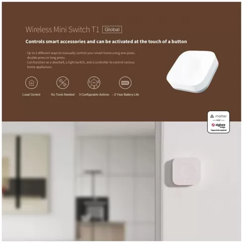 AQARA Wireless Mini Switch T1 (WB-R02D) - Τηλεχειριστήριο μπαταρίας Zigbee 3.0 #1
