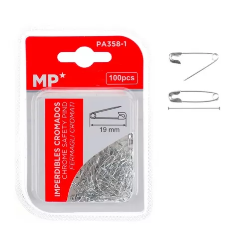 MP παραμάνες PA358-1 μεταλλικές 19mm ασημί 100τμχ