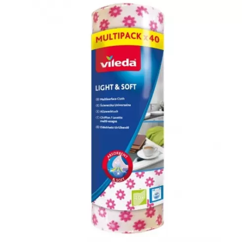 Vileda Πανάκια Καθαρισμού Multisurface cloth Light & Soft ρολό 40 κομμάτια (λευκό με λουλούδια) 1SCI0007