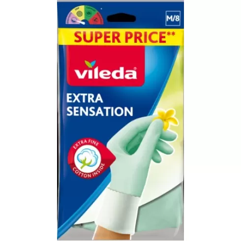 Vileda γάντια καθαριότητας extra sensation πλαστικά medium πράσινα 2 τεμαχίων 1REK0013