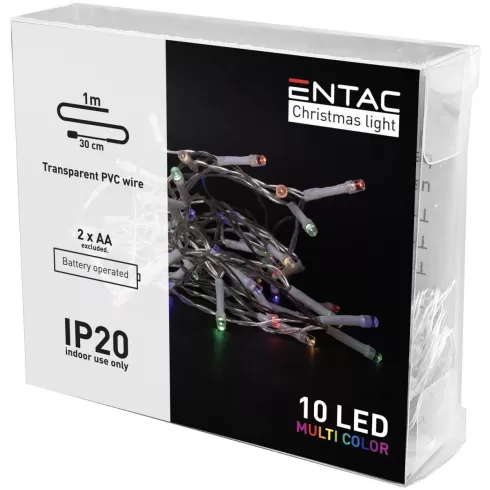 Entac Χριστουγεννιάτικα εσωτερικά 10 LED πολύχρωμα 1μ (2xAA)