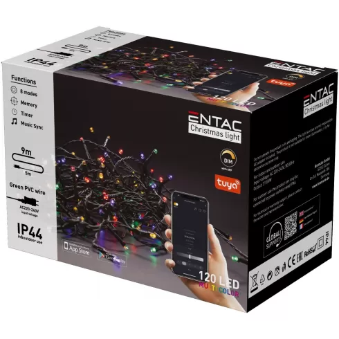 Entac Χριστουγεννιάτικα λαμπάκια IP44 120 LED πολύχρωμα 9m Tuya
