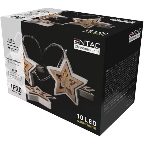 Entac Χριστουγεννιάτικα εσωτερικά ξύλινα αστέρια 10 led θερμό 1,65μ (2xAA Δεν Περιλαμβ.)