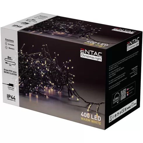 Entac Χριστουγεννιάτικα Λαμπάκια IP44 400 LED Ψείρες Θερμό 8m