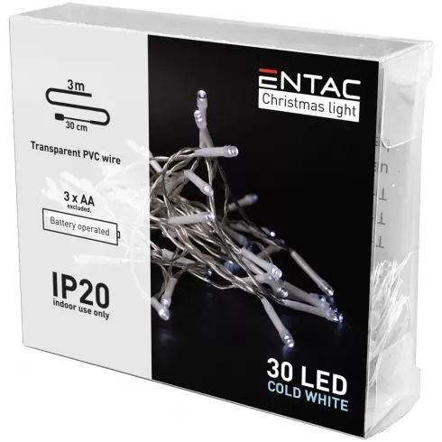 Entac Χριστουγεννιάτικα εσωτερικά 30 LED Light ψυχρό 3m (3xAA Δεν Περιλαμβ.)