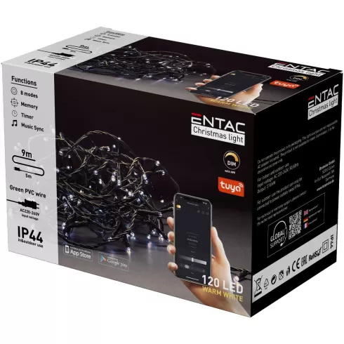 Entac Χριστουγεννιάτικα λαμπάκια IP44 120 LED θερμό 9m Tuya