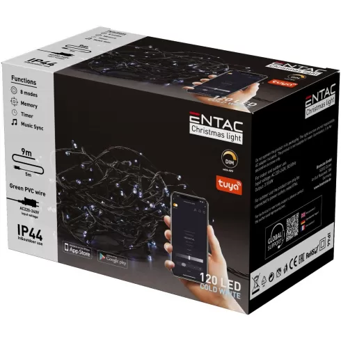 Entac Χριστουγεννιάτικα λαμπάκια IP44 120 LED ψυχρό 9m Tuya