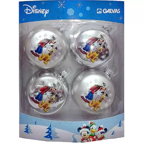 Disney Mickey & Friends στολίδι μπάλα ασημί 7.5cm 4τμχ 0170424 A