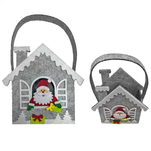 Xmasfest Καλάθι τσόχινο Σπιτάκι γκρι Xmas 14x10x6cm 1132997