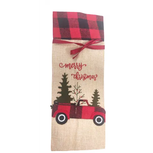 Χριστουγεννιάτικη θήκη κρασιού Xmas λινάτσα 35x15cm Xmasfest 1133636 1 τεμάχιο