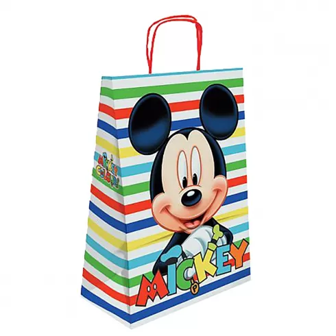 Τσάντα δώρου χάρτινη Mickey άσπρη με ρίγες 32x24x10cm Disney 19-367