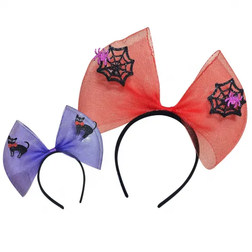 Στέκα φιόγκος τούλι με μαύρη γάτα & αράχνη 1τεμ Carnavalista 232725 τυχαία επιλογή χρώματος-σχεδίου