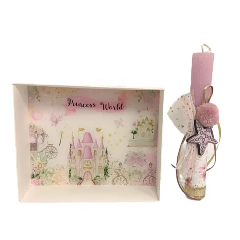 Λαμπάδα αστερίας και plexiglass καδράκι Princess world 18 x 14.5cm Λ23