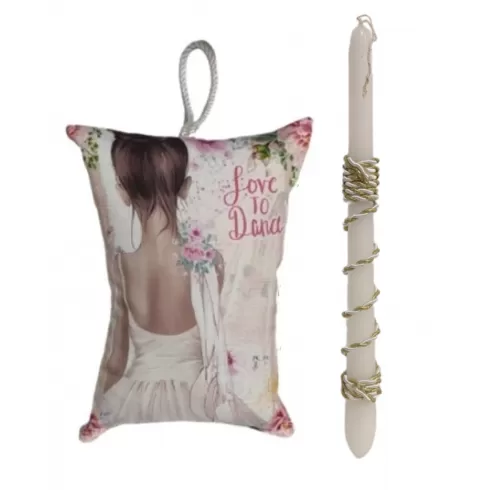 Λαμπάδα με κορδόνι και διακοσμητικό μαξιλάρι μπαλαρίνα 26 x 17 x 8cm