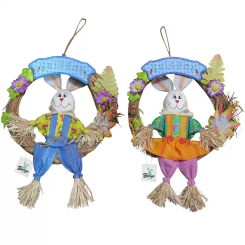 Στεφάνι με αχυρένιο λαγό Φ30cm (ΚΟΥΚΛΑ 40cm) Bunny's 93400 τυχαίο-χρώμα-σχέδιο-επιλογή