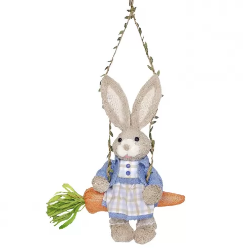 Λαγός ψάθινος κάνει κούνια σε καρότο κορίτσι 35x30x11cm Bunny's 932188