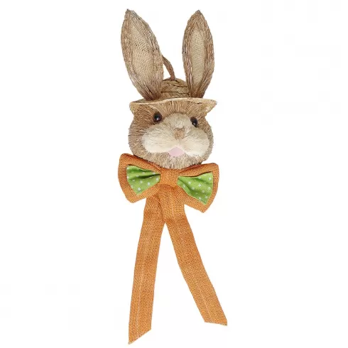 Λαγός ψάθινος κρεμαστός με πορτοκαλί φιόγκο 45x15x9cm Bunny's 932187