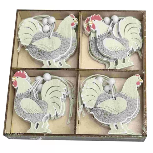 Κρεμαστό Πασχαλινό στολίδι κότες ξύλινες κρεμαστές σετ=12τεμ σε ξύλινο κουτί=13x13cm Bunny's 932206